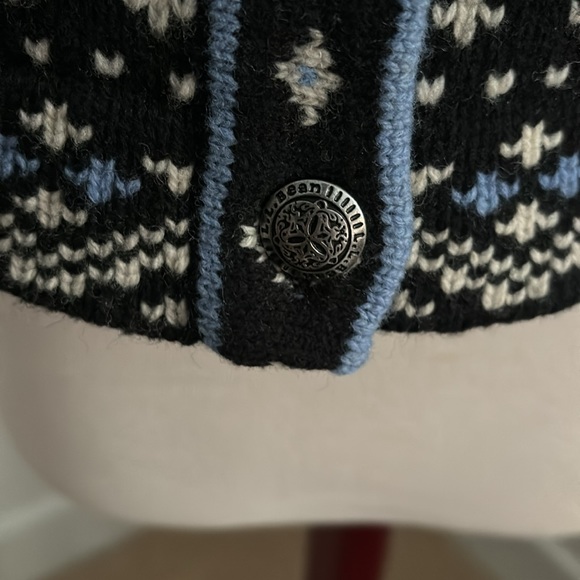 LL Bean EUC 100% Wool Norwegian Fair Isle Cardigan Sweater Sz L Mint Cond - Picture 4 of 9